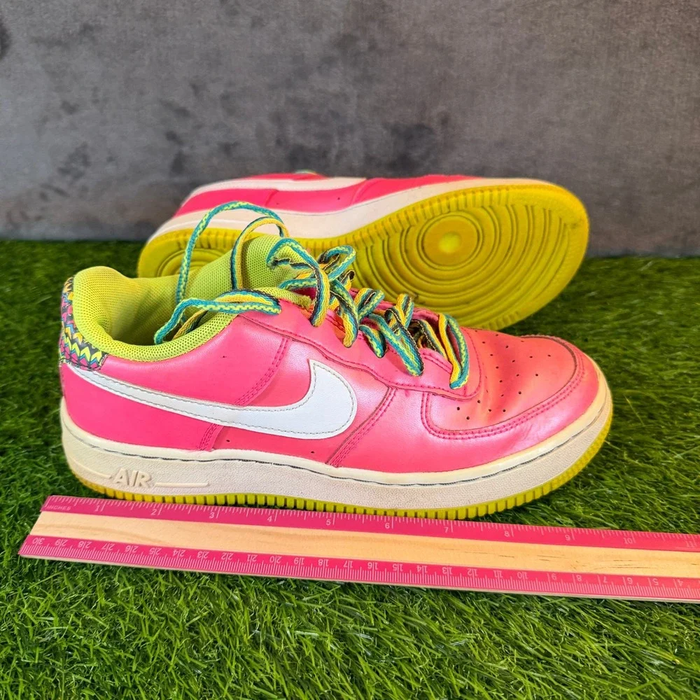 Nike Air Force 1 Low Kids Pink White‎ Green Yellow Lace Up Athletic Shoes 5.5Y